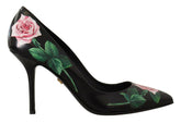 Dolce & Gabbana Black Leather Roses High Heels Pumps Shoes -   -  Dolce & Gabbana.